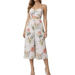 Forever New Floral Jumpsuit Womens 8 White Sleeveless Cut Out Resort Modern Chic